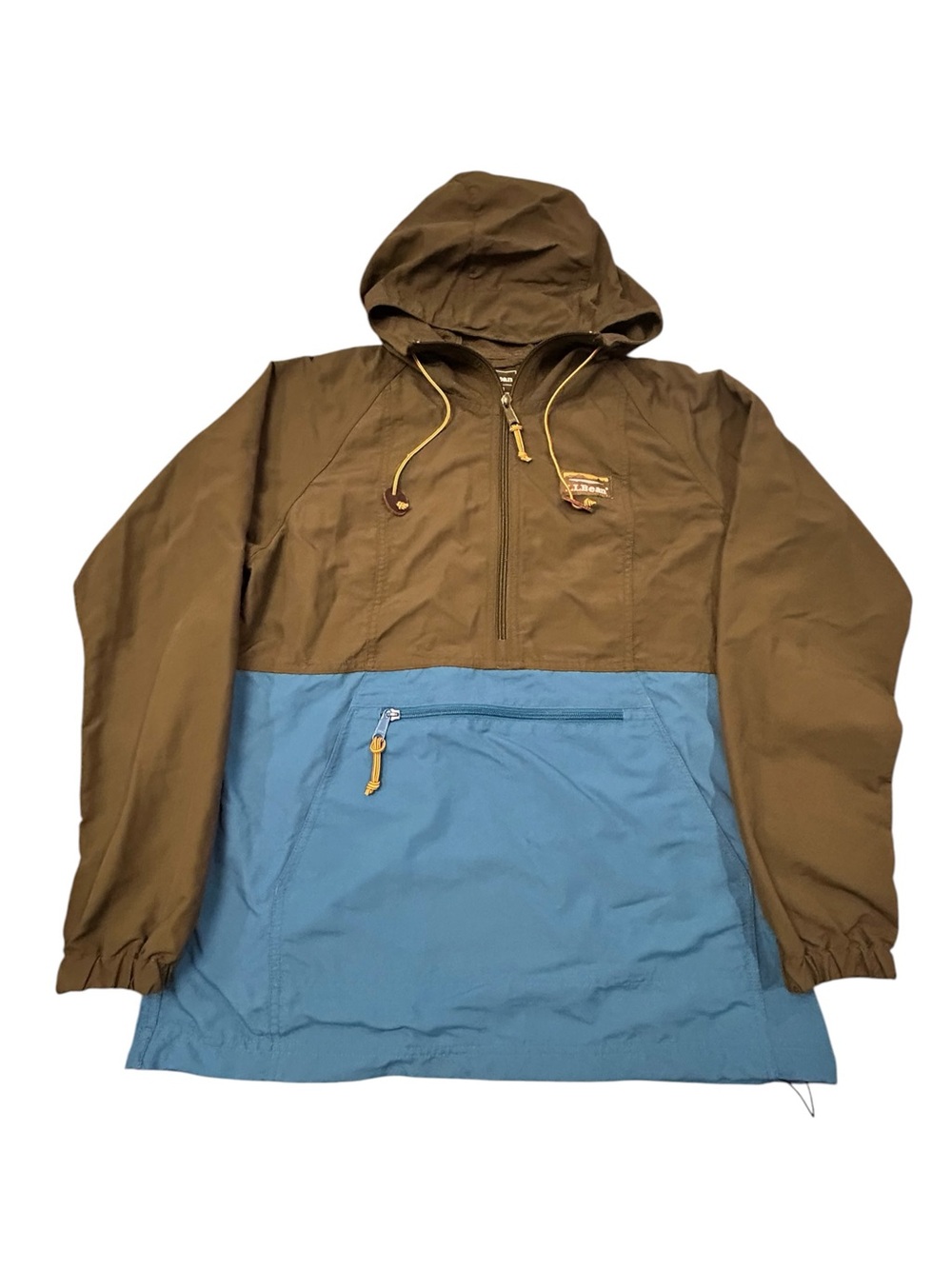 L. L. Bean Two-Tone Hooded Anorak Jacket Men’s Small Olive Blue Nylon Windbreak
